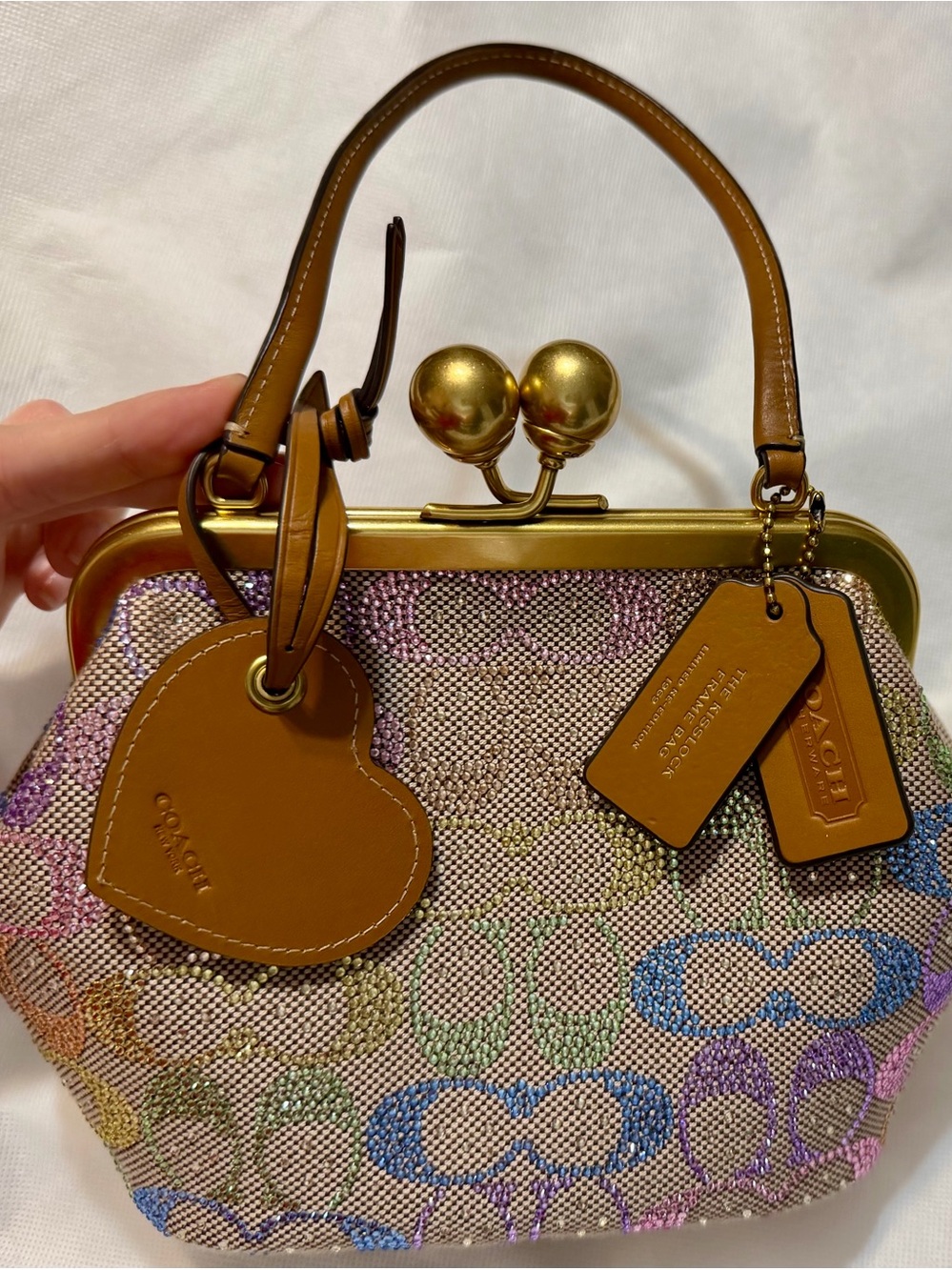 Coach Kisslock Rainbow Crystals Metallic Signature Print Like New